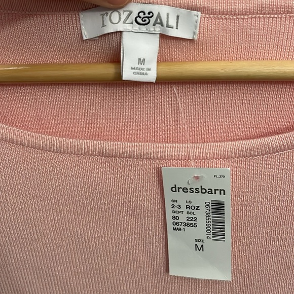 NWT Dressbarn Roz & Ali Light Pink Sweater with Pearled Bell Sleeves - Picture 4 of 5